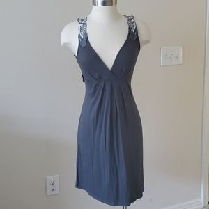 Gray Sleeveless Dress with Lace Appliqué Sz M